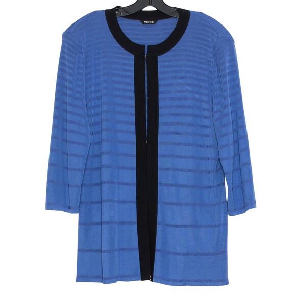 Misook Cardigan 3/4 Sleeve Minimalist Old Money Quiet Luxury Stripe Blue Size 2X - Picture 1 of 5